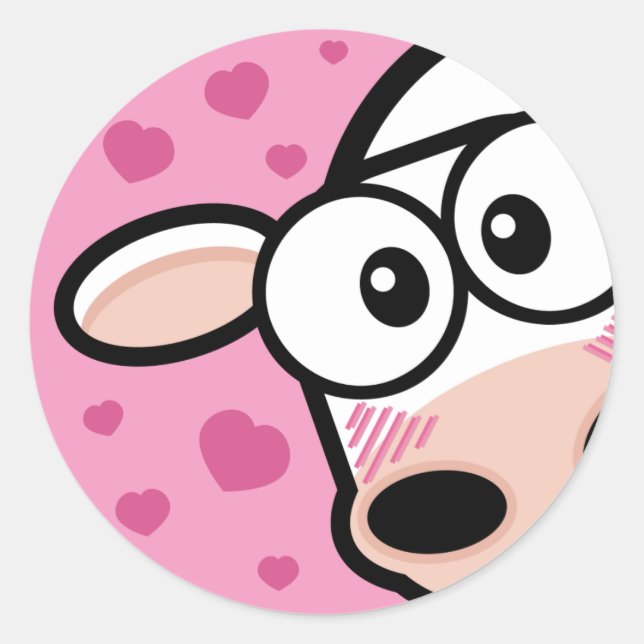 Pegatinas de Cute Cow con Corazones de Amor (Anverso)