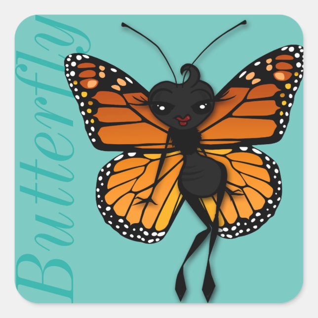 PEGATINAS DE CUTE MONARCH BUTTERFLY LADY SQUARE MA (Anverso)