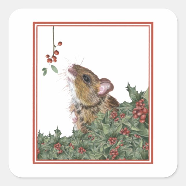 Pegatinas de Cute Mouse Holly Mistletoe (Anverso)