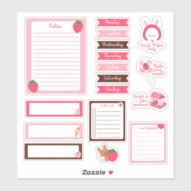 Pegatinas de Cute Strawberry Planner (Hoja)