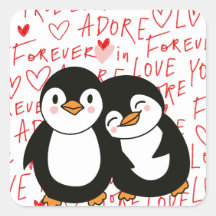 Pegatinas de Cute Valentines Penguin