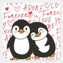 Pegatinas de Cute Valentines Penguin