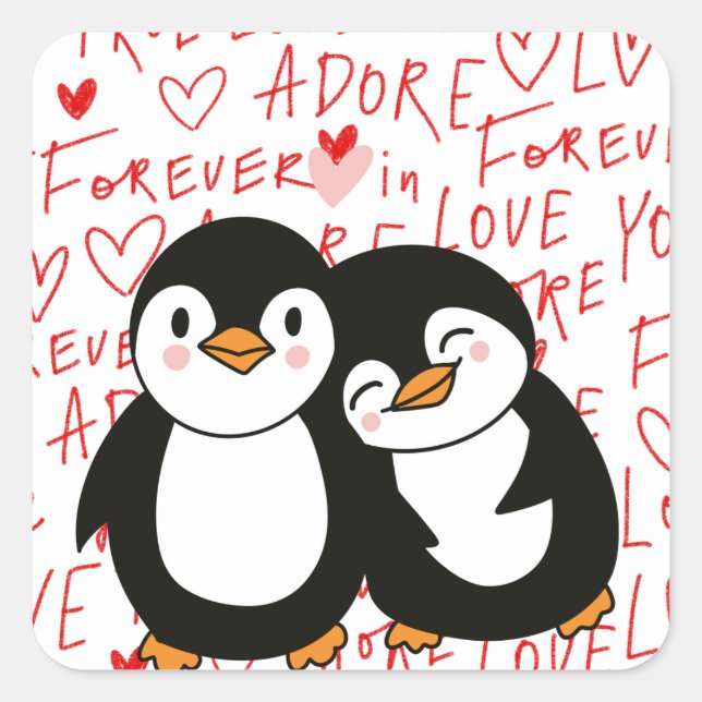 Pegatinas de Cute Valentines Penguin (Anverso)