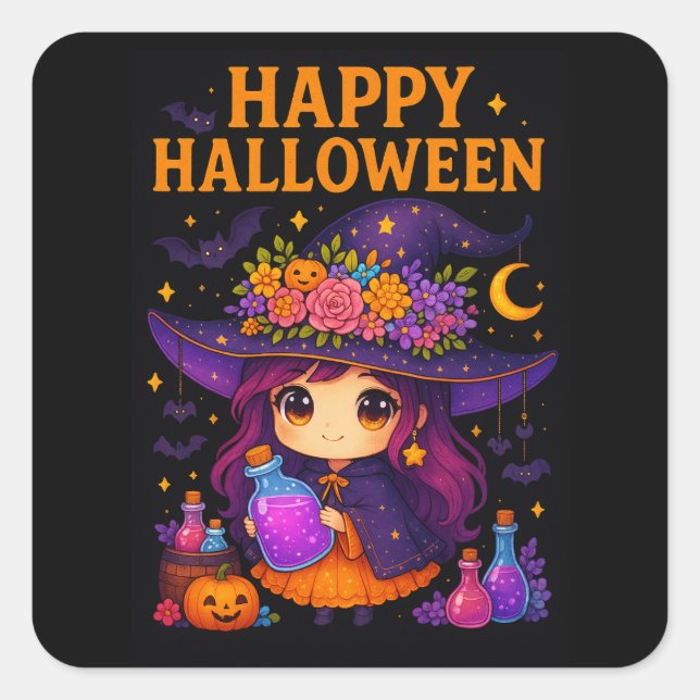 Pegatinas de Cute Witch Halloween (Anverso)