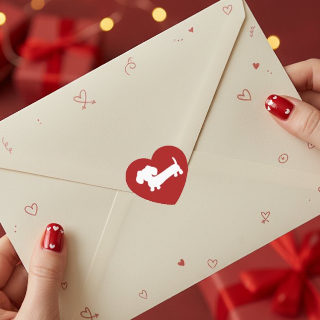 Pegatinas de Dachshund Red Heart Sellos para sobre (Wiener dog heart stickers for parties or envelope seals)