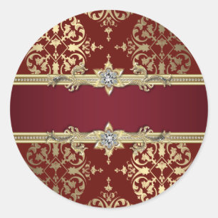 Pegatinas de damasco dorado y rojo rubí elegantes