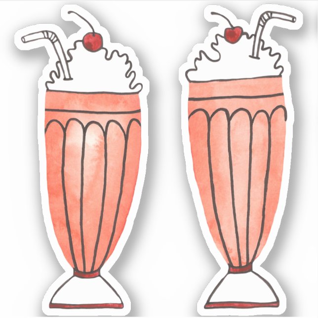 Pegatinas de dibujo de Watercolor Retro Milkshakes (Anverso)