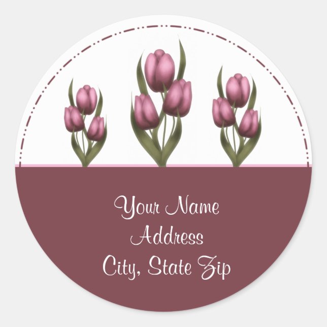 Pegatinas de direcciones de tulipanes rosados (Anverso)