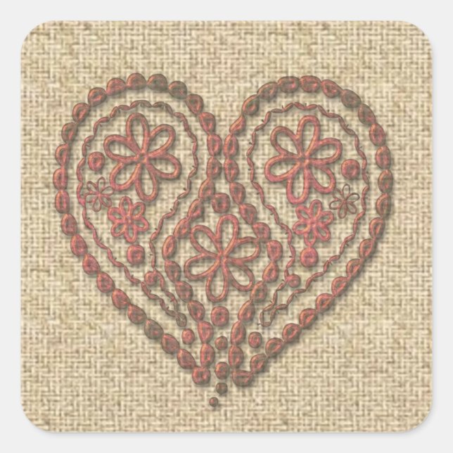 Pegatinas de diseño de burlap de corazón rojo (Anverso)