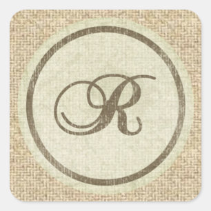 Pegatinas de diseño rústico de la carta R burlap
