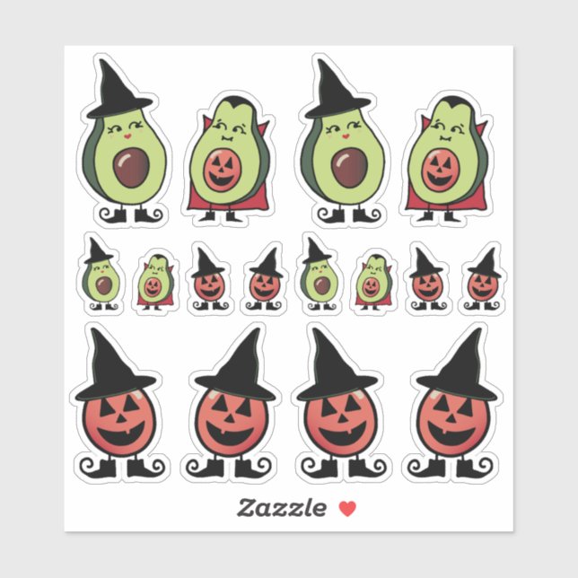Pegatinas de disfraces de Halloween con aguacate (Hoja)