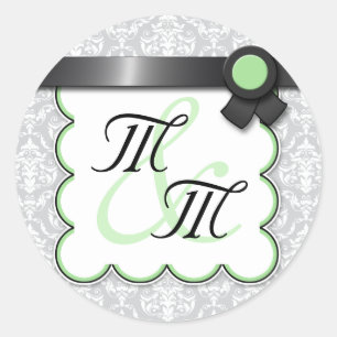 Pegatinas de doble monograma Sage & Gray Damask