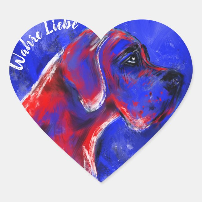 Pegatinas de dogo rojas y azules con corazón (Anverso)