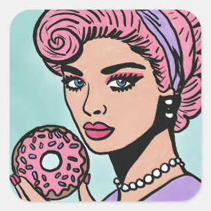 Pegatinas de Donut estilo comic rosa pastel