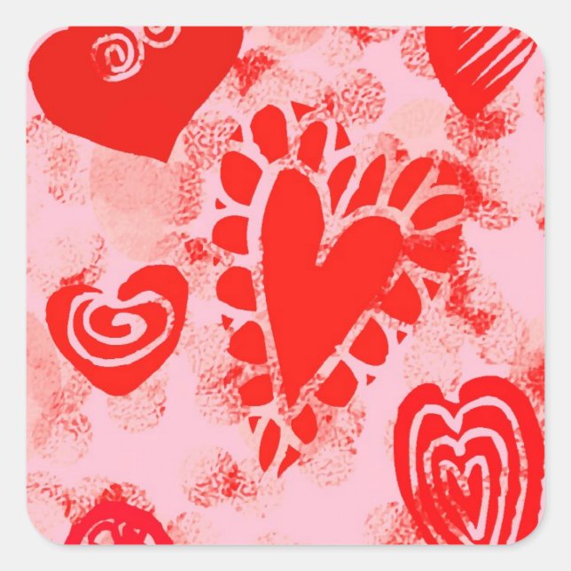 Pegatinas de Doodle Red Valentine Heart Square (Anverso)