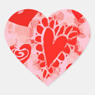 Pegatinas de Doodle Red Valentine Heart Square