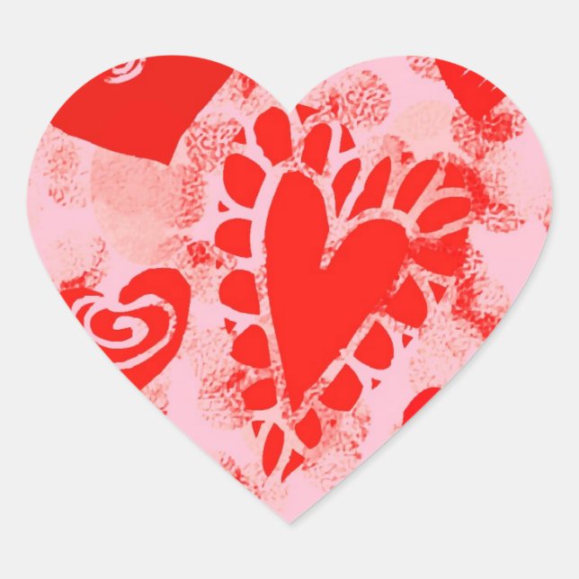 Pegatinas de Doodle Red Valentine Heart Square (Anverso)