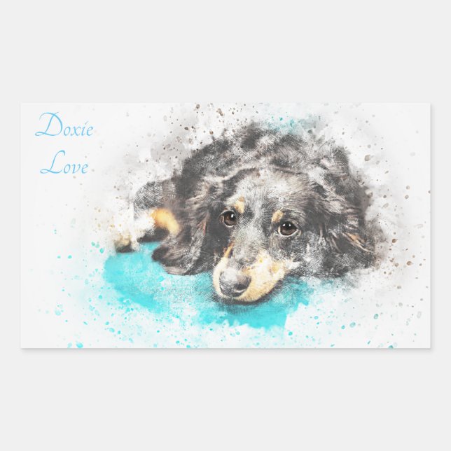 PEGATINAS de DOXIE LOVE Long Hair Dachshund Oval (Anverso)