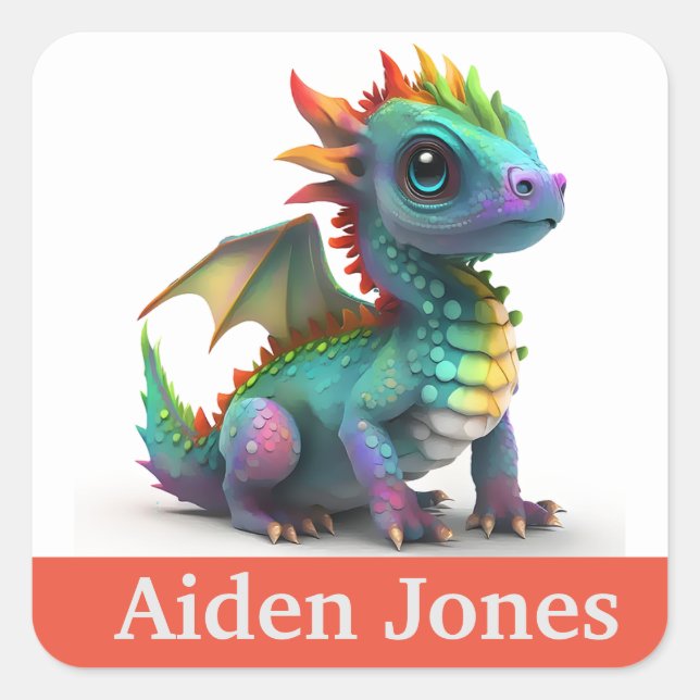 Pegatinas de dragón personalizados coloridos (Anverso)