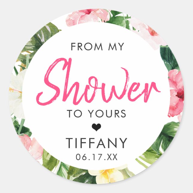 Pegatinas de duchas de novias con hojas tropicales (Anverso)