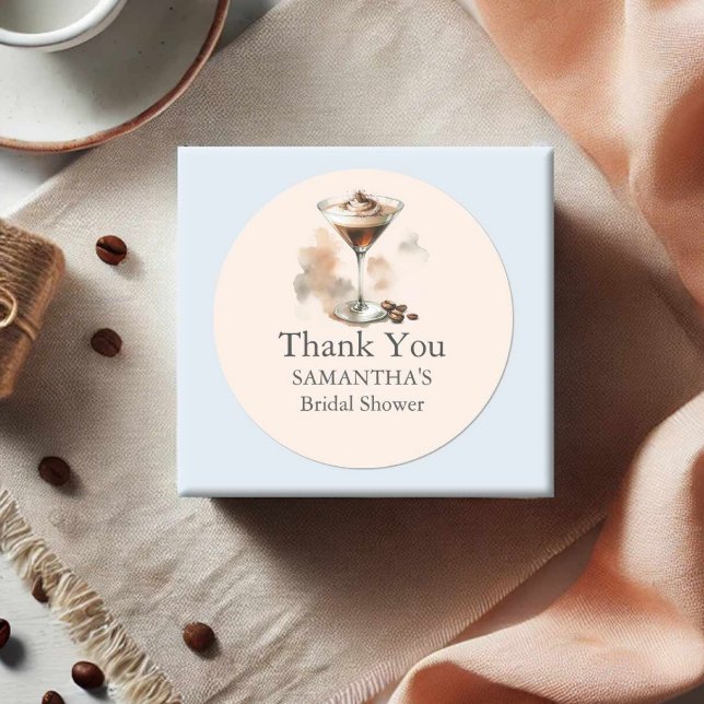 Pegatinas de duchas nupciales gracias a Espresso M (Coffee bridal shower theme espresso martini favor stickers simple watercolor art)