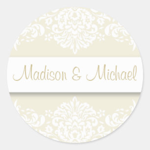 Pegatinas de Ecru Damask Wedding