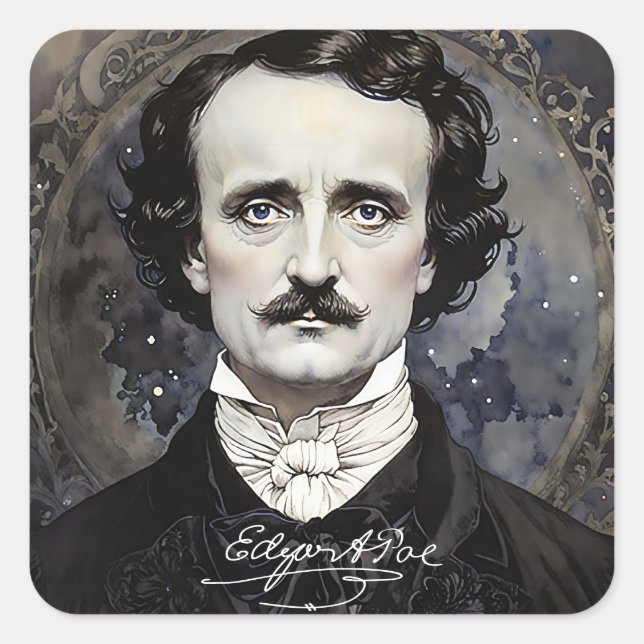 Pegatinas de Edgar Allan Poe Gothic Halloween Squa (Anverso)