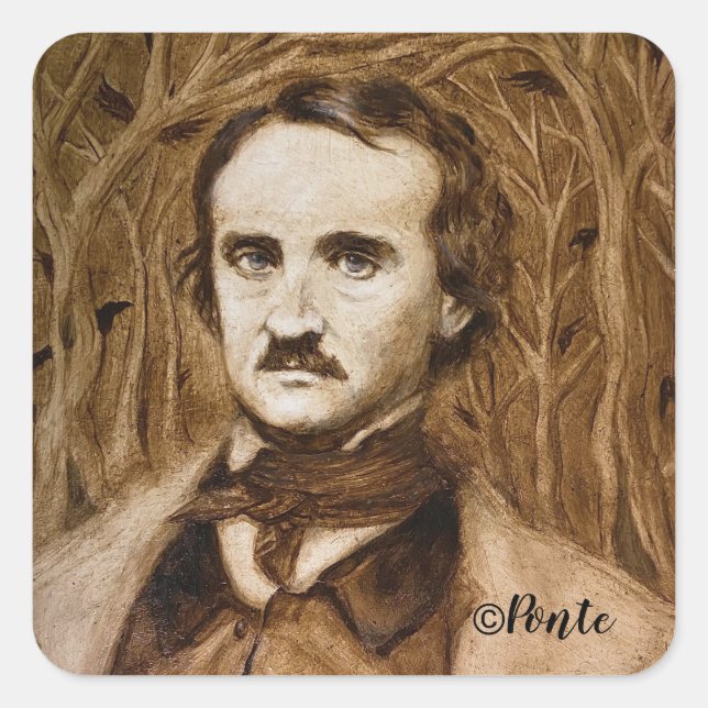 Pegatinas de Edgar Allan Poe Portrait Square (Anverso)