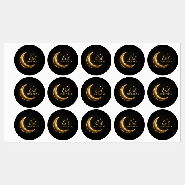 Pegatinas de Eid Mubarak negras y doradas de lujo: (Hoja)