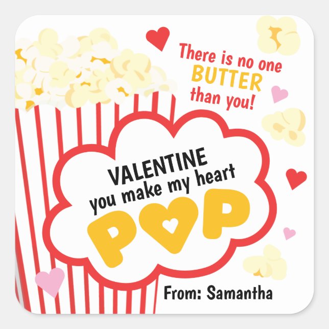Pegatinas de El día de San Valentín de palomitas p (Anverso)