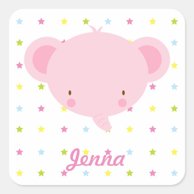 Pegatinas de elefantes rosados personalizados (Anverso)