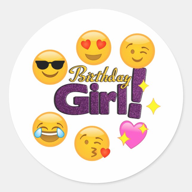 Pegatinas de Emojis Chicas de cumpleaños (Anverso)