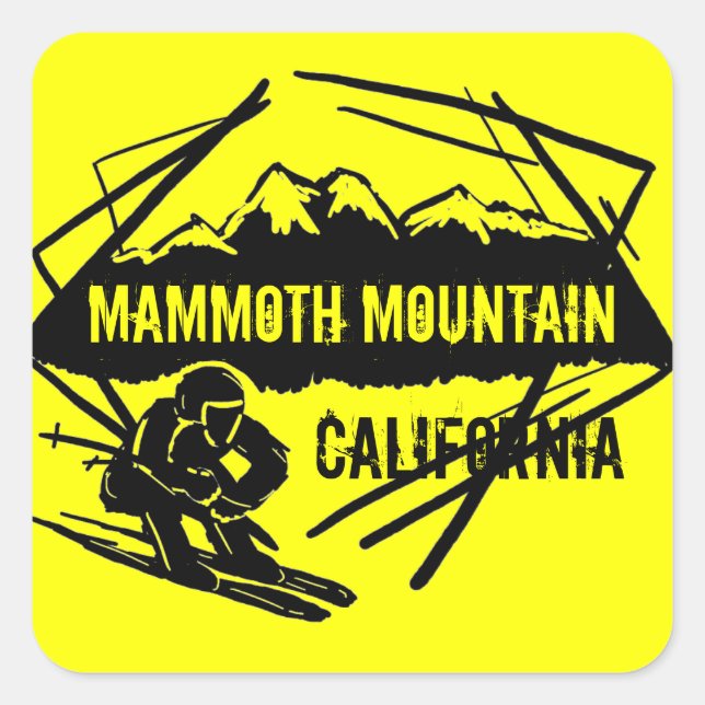 Pegatinas de esquí amarillo de Mammoth Mountain Ca (Anverso)