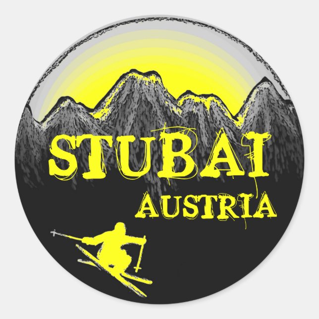 Pegatinas de esquí amarillo de Stubai Austria (Anverso)