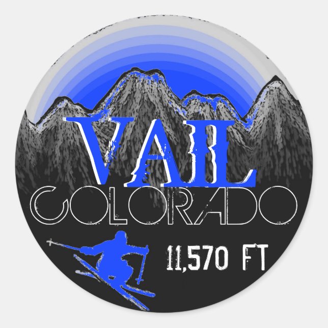 Pegatinas de esquí azul de Vail Colorado (Anverso)