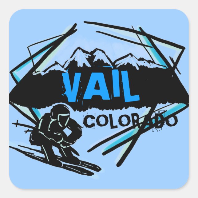 Pegatinas de esquí azul de Vail Colorado (Anverso)
