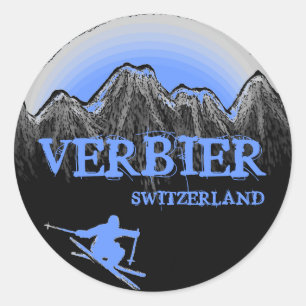 Pegatinas de esquí azul Verbier Suiza