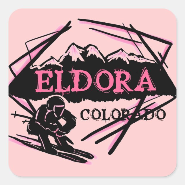 Pegatinas de esquí rosa de Eldora Colorado (Anverso)