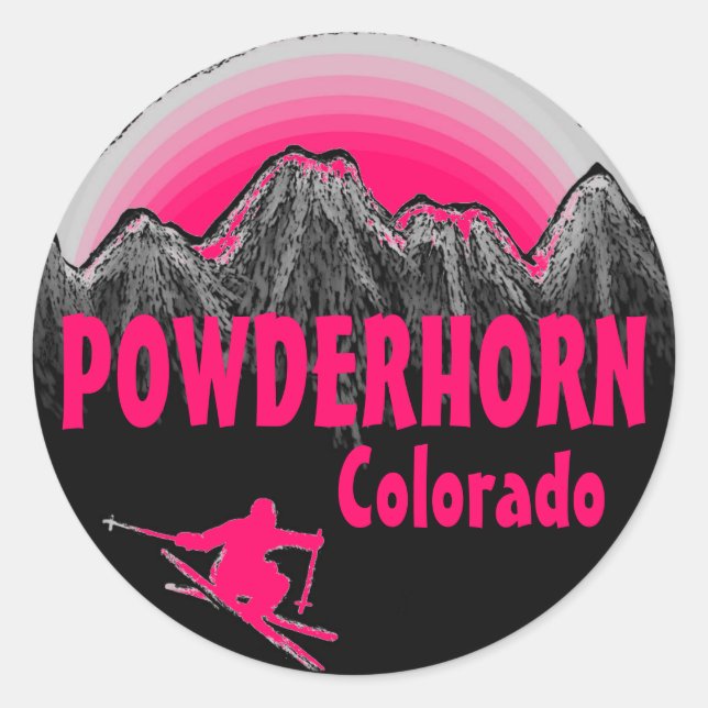 Pegatinas de esquí rosa de Powderhorn Colorado (Anverso)