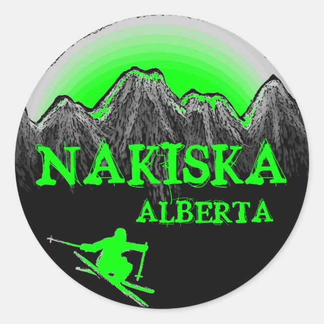Pegatinas de esquí verde de Nakiska Alberta Canada (Anverso)