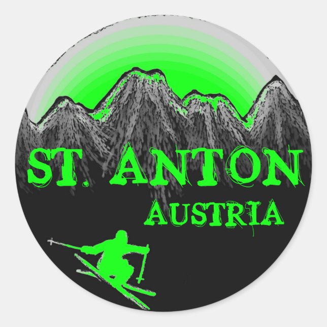Pegatinas de esquí verde de St. Anton Austria (Anverso)