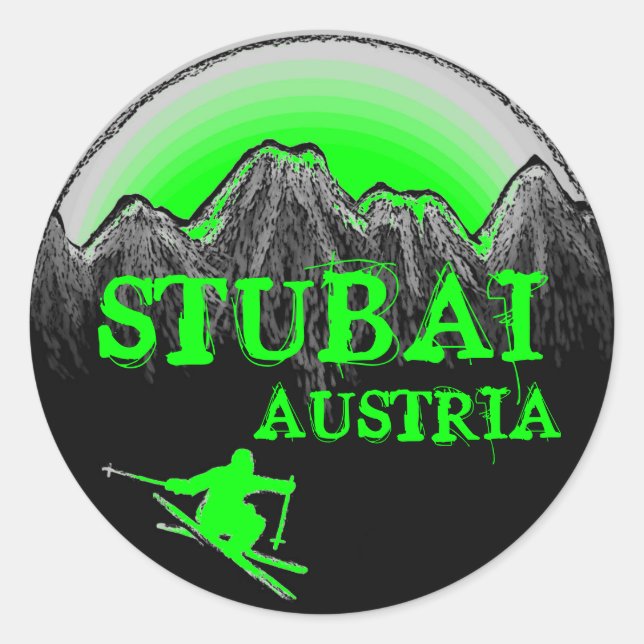 Pegatinas de esquí verde de Stubai Austria (Anverso)