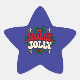 Pegatinas de estrella de Navidad retro Holly Jolly