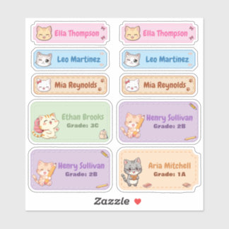 Pegatinas de etiqueta de nombre de gato de Chibi