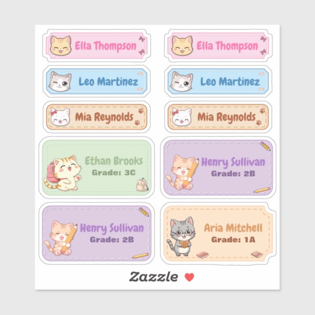 Pegatinas de etiqueta de nombre de gato de Chibi (Hoja)
