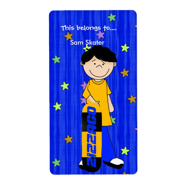 Pegatinas de etiquetas Bookplate Boy Skateboard (Frente)