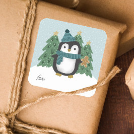 Pegatinas de etiquetas de regalo de pingüino y pan