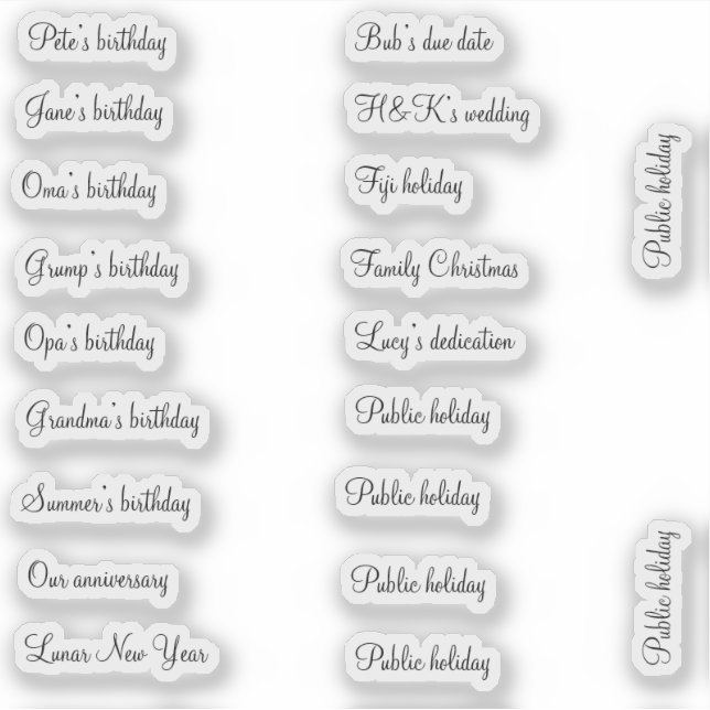 Pegatinas de eventos BuJo personalizado - pequeño  (Anverso)