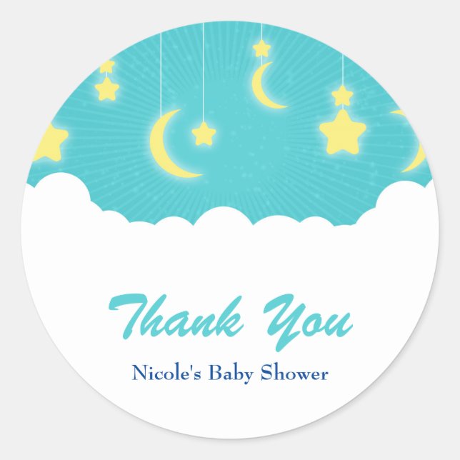 Pegatinas de Favor de Baby Shower de Estrellas Lun (Anverso)