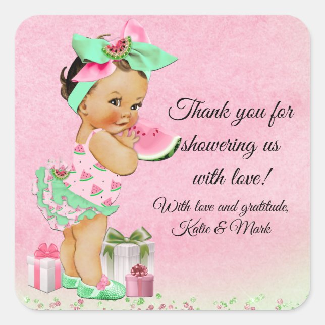 Pegatinas de Favor de Baby Shower de Sandía (Anverso)